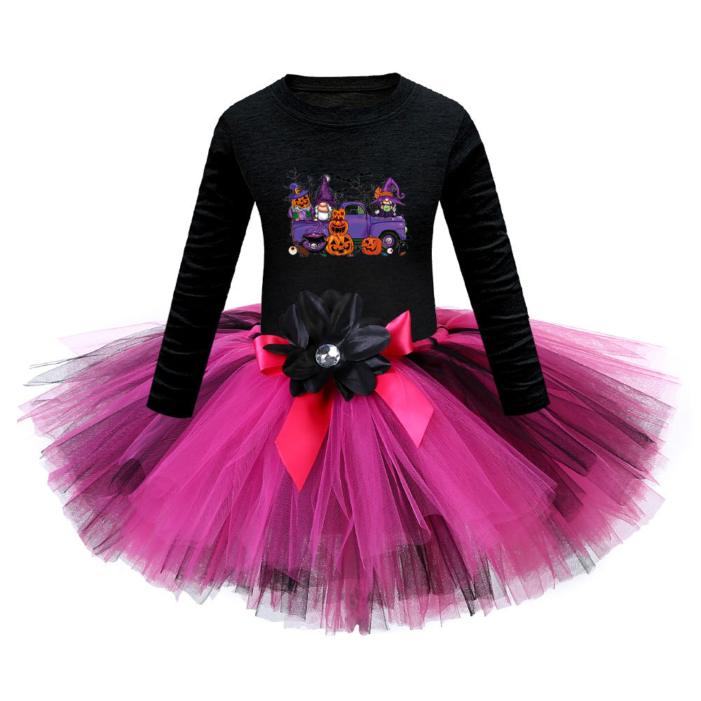 Arrival Girls’ Halloween Costume: Long Sleeves Cartoon Print Witches Cosplay Party Tulle Patchwork Dress, MyKids-USA®, Costume Dresses, MyKids-USA - Size/Age - S (1-3Y) - Color - Beige -  -  - TR2409090959.
