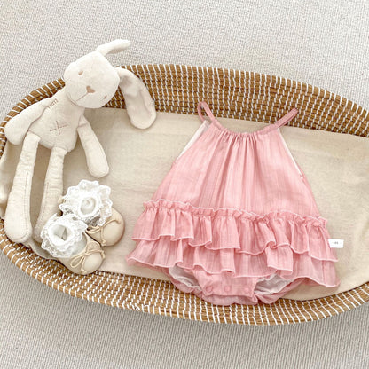 Design Summer Baby Kids Girls Sleeveless Solid Color Strap Bodysuit, MyKids-USA®, Bodysuits, MyKids-USA - Size/Age - 66 (3-6M) - Color - Pink -  -  - TR2605132350-C.