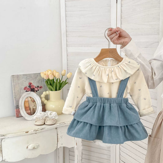 Spring and Autumn Baby Kids Girls Butterfly-bows Pattern Long Sleeves Beige Top and Sleeveless Onesies Overalls Clothing Set, MyKids-USA®, Baby & Toddler Outfits, MyKids-USA - Size/Age - 66 (3-6M) - Color - Blue -  -  - TR2509062134-A