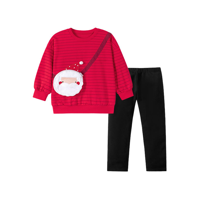 Spring and Autumn Girls Striped and Christmas Cartoon Pattern Long Sleeves Sweatshirt and Pants Clothing Set, MyKids-USA®, Baby & Toddler Outfits, MyKids-USA - Size/Age - 90 (12-24M) - Color - Red -  -  - TR2508052304-A