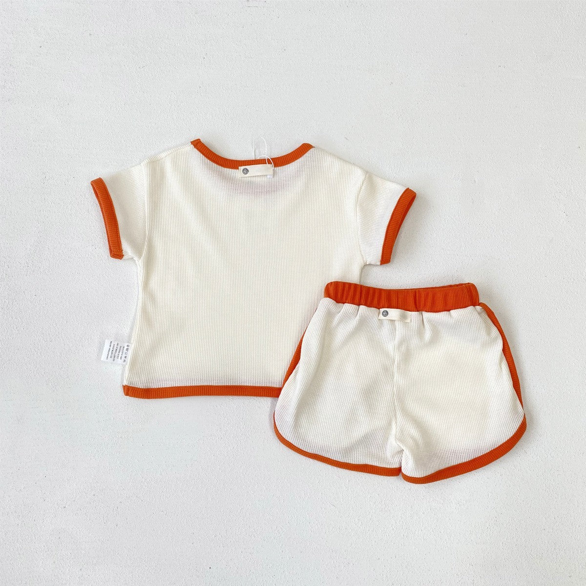 Arrival Summer Baby Kids Short Sleeves Waffle Grid T-shirt and Shorts Clothing Set