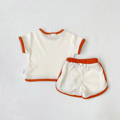 Arrival Summer Baby Kids Short Sleeves Waffle Grid T-shirt and Shorts Clothing Set