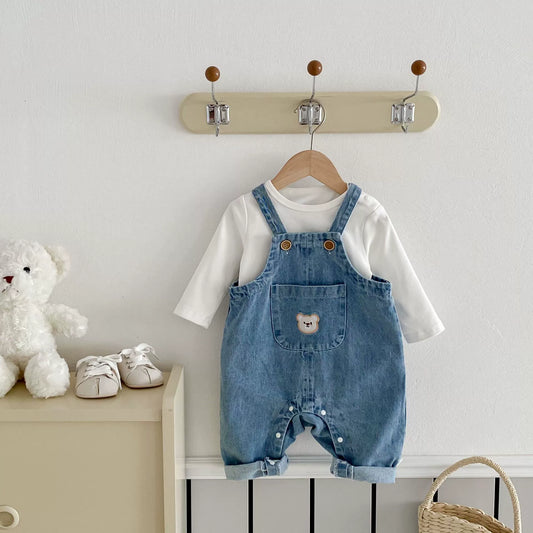 Spring and Autumn Baby Kids Unisex Long Sleeves White Top and Denim Sleeveless Overalls Clothing Set, MyKids-USA®, Baby & Toddler Outfits, MyKids-USA - Size/Age - 73 (6-9M) - Color - Blue -  -  - TR2510282248-A