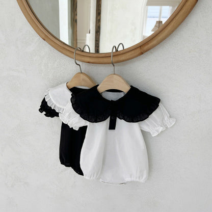 Summer Arrival Baby Girls Short Sleeves Color Patchwork Onesies with Collar, MyKids-USA®, Baby One-Pieces, MyKids-USA -  -  -  -  -  -  - 