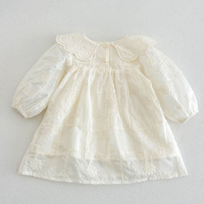 MyKids-USA® Autumn Flowers Embroidered Solid Color Baby Kids Girls Princess Dress