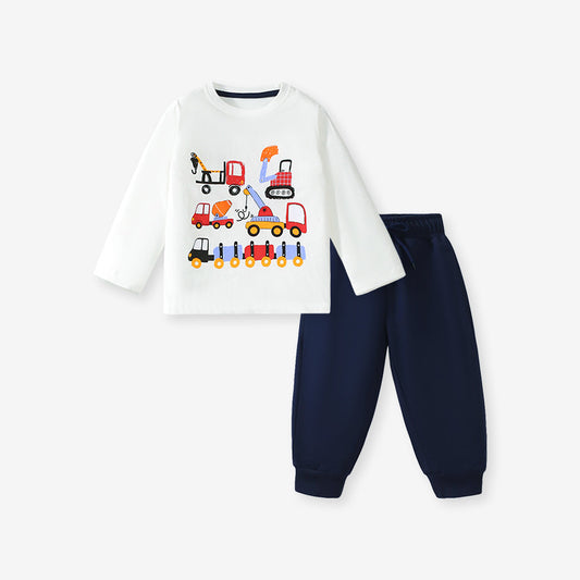 Spring And Autumn Boys Cartoon Vehicles Pattern Long Sleeves Top T-Shirt And Solid Color Pants Clothing Set, MyKids-USA®, Baby & Toddler Outfits, MyKids-USA - Size/Age - 90 (12-24M) - Color - White -  -  - TR2407102248-A