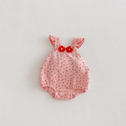 Design Summer Baby Kids Girls Sleeveless Flowers and Fruits Pattern Strap Bodysuit, MyKids-USA®, Bodysuits, MyKids-USA - Size/Age - 66 (3-6M) - Color - Pink -  -  - TR2603312318-A.