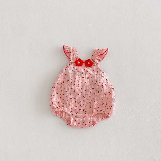 Design Summer Baby Kids Girls Sleeveless Flowers and Fruits Pattern Strap Bodysuit, MyKids-USA®, Bodysuits, MyKids-USA - Size/Age - 66 (3-6M) - Color - Pink -  -  - TR2603312318-A.