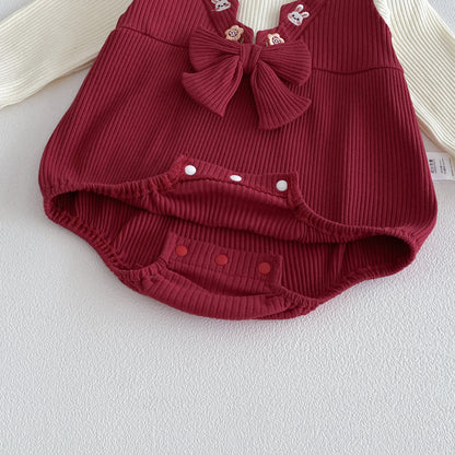 Spring Arrival Baby Girls Long Sleeves Color Patchwork Rabbits Embroidered Bodysuit, MyKids-USA®, Bodysuits, MyKids-USA -  -  -  -  -  -  - .