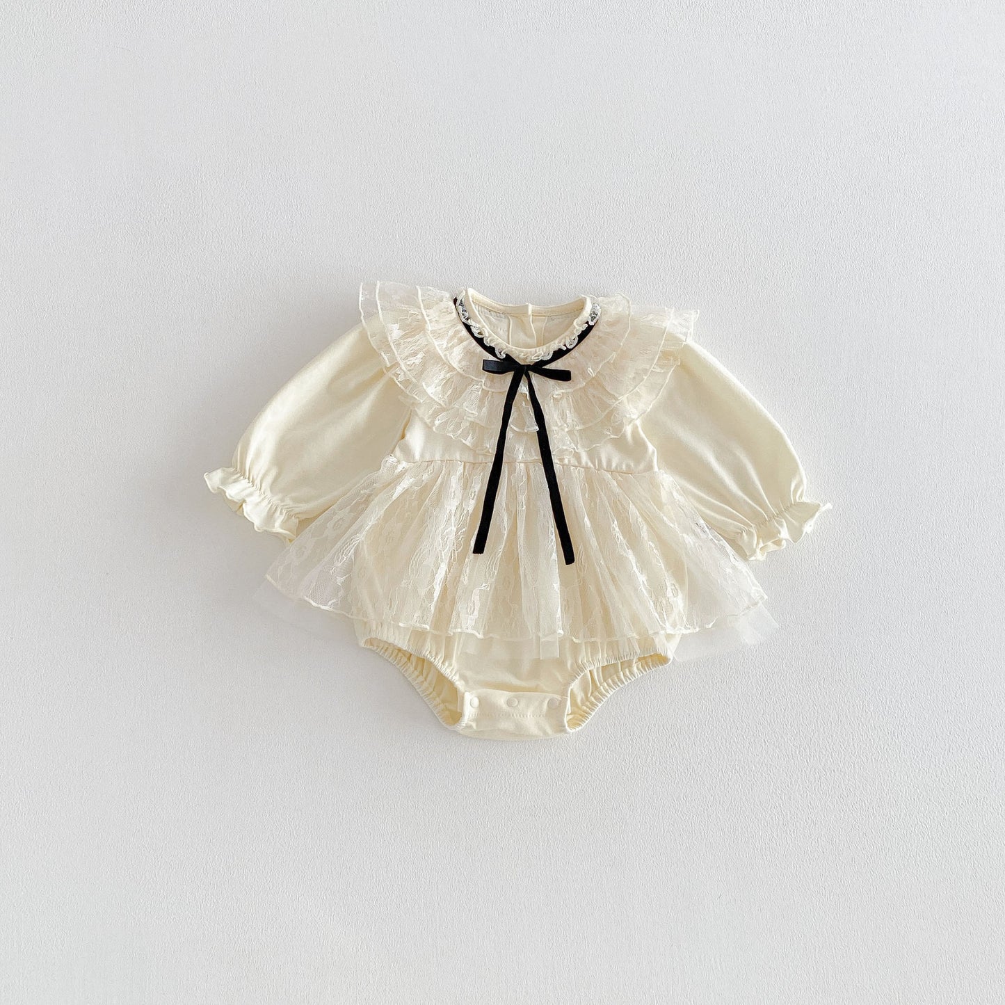 Spring Arrival Baby Girls Long Sleeves Tulle Decorated Flowers Pattern Bodysuit, MyKids-USA®, Bodysuits, MyKids-USA - Size/Age - 66 (3-6M) - Color - Apricot -  -  - TR2601232157-A.