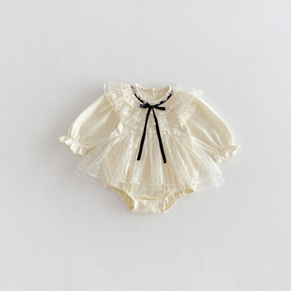 Spring Arrival Baby Girls Long Sleeves Tulle Decorated Flowers Pattern Bodysuit, MyKids-USA®, Bodysuits, MyKids-USA - Size/Age - 66 (3-6M) - Color - Apricot -  -  - TR2601232157-A.