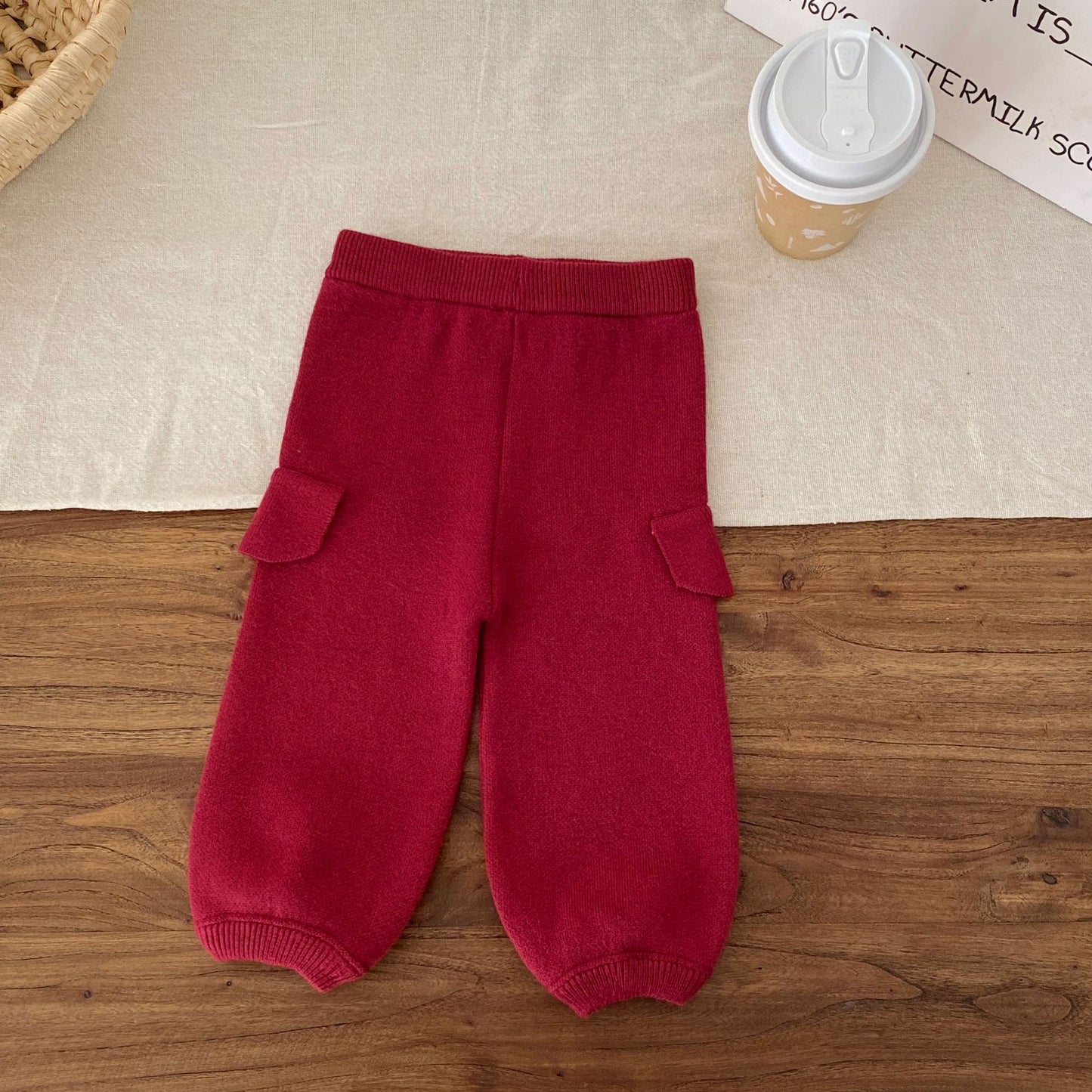 Winter and Autumn Baby Kids Girls Long Sleeves Solid Color Top Shirt, Knitted Pants and Cartoon Pattern Cardigan Clothing Set