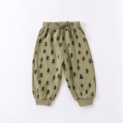Print Pattern Crewneck Hoodie & Trousers Sets