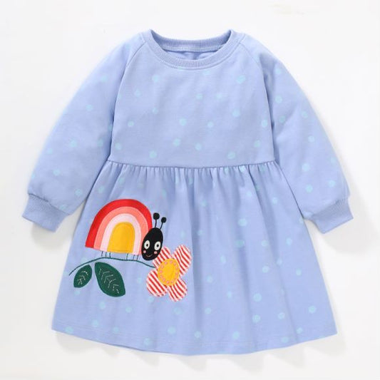 Baby Polka Dot Pattern Cartoon Embroidered Design Dress