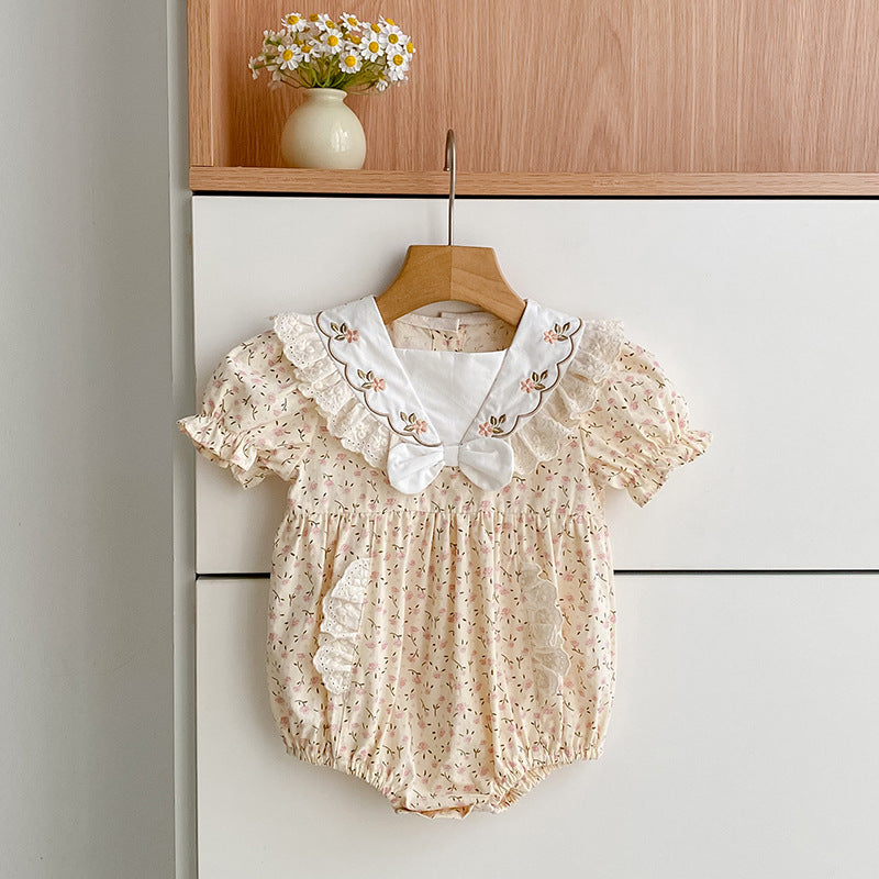 Summer Girls Floral Pattern Square Neck Short Sleeves Bodysuit and Dress – Princess Sister Matching Set, MyKids-USA®, Baby & Children's Outfits, MyKids-USA - Size/Age - 66 (3-6M) - Color - Light Yellow -  -  - TR2604151334-A.