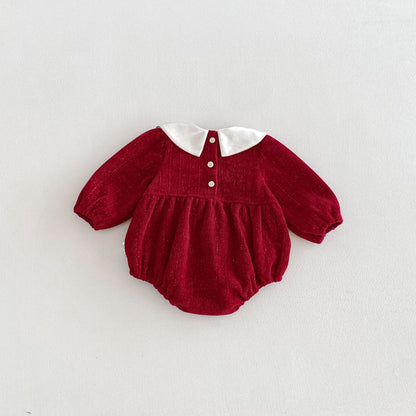 MyKids-USA® Autumn Arrival Baby Girls Long Sleeves Cute Fruits Embroidered Pattern Color Patchwork Bodysuit