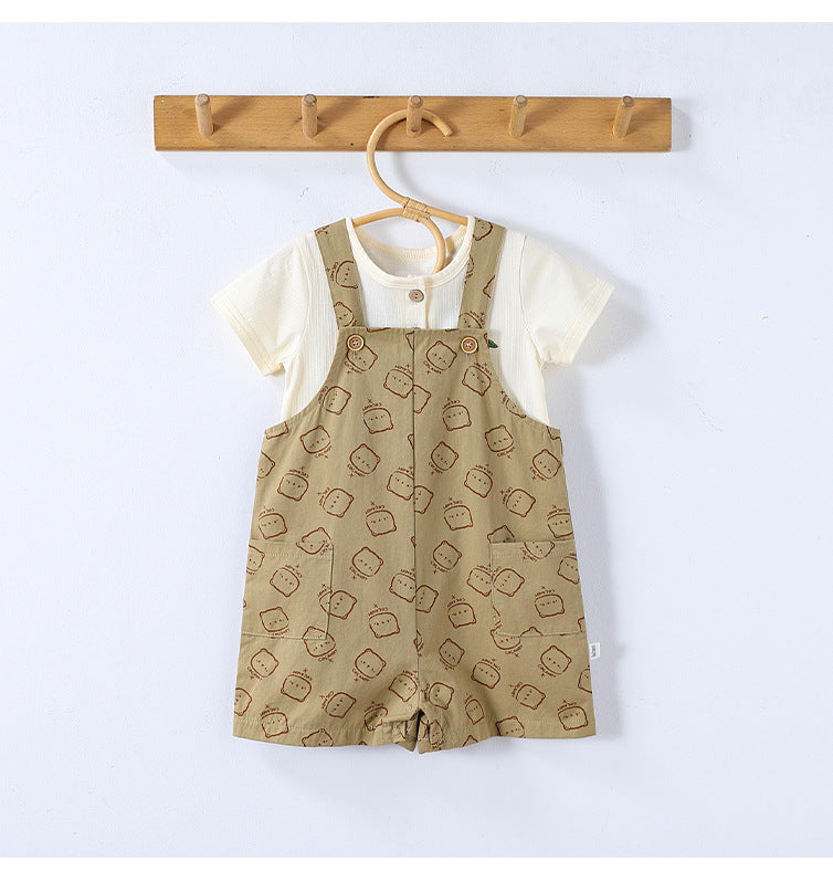 Summer Baby Kids Unisex Fruits Embroidered Pattern Short Sleeves T-shirt and Teddy Pattern Rompers Overalls Clothing Set, MyKids-USA®, Baby & Toddler Outfits, MyKids-USA -  -  -  -  -  -  - 