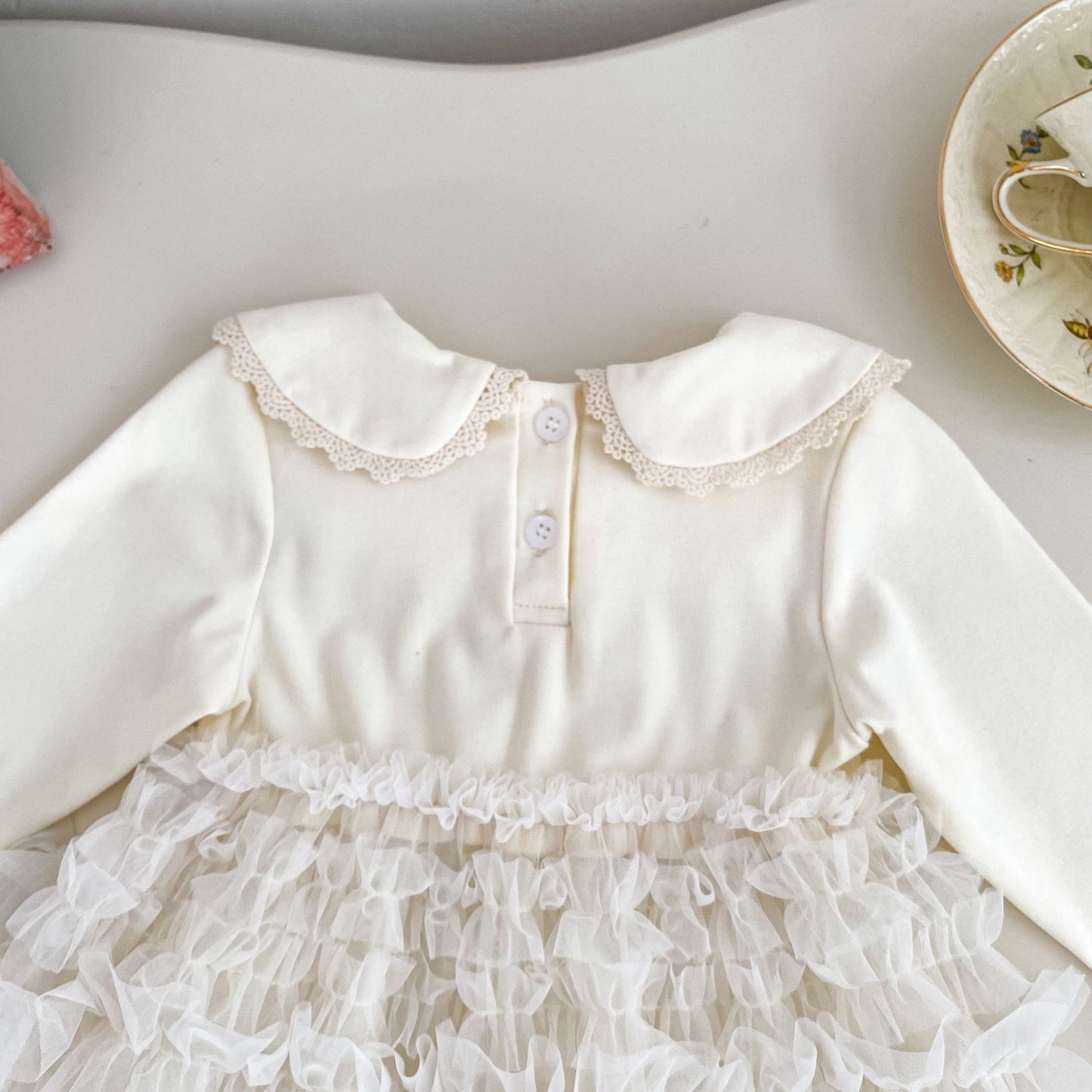 MyKids-USA® Autumn Arrival Baby Long Sleeves Cute Lace Trim Collar Ruffle Tulle Dress