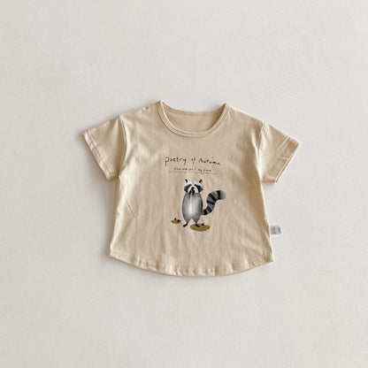 Summer Boys and Girls’ Cartoon and Letters Pattern T-shirt in European and American Style, MyKids-USA®, T-Shirts, MyKids-USA - Size/Age - 90 (12-24M) - Color - Beige -  -  - TR2603142359-A.