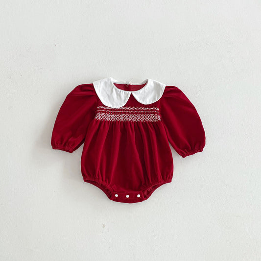 Autumn Arrival Baby Girls Long Sleeves Color Patchwork Onesies, MyKids-USA®, Baby One-Pieces, MyKids-USA - Size/Age - 66 (3-6M) - Color - Red -  -  - TR2511102342-A