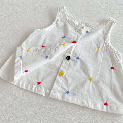 Summer Baby Kids Girls Sleeveless Hearts Embroidery Vest and Shorts Clothing Set, MyKids-USA®, Baby & Toddler Outfits, MyKids-USA -  -  -  -  -  -  - .