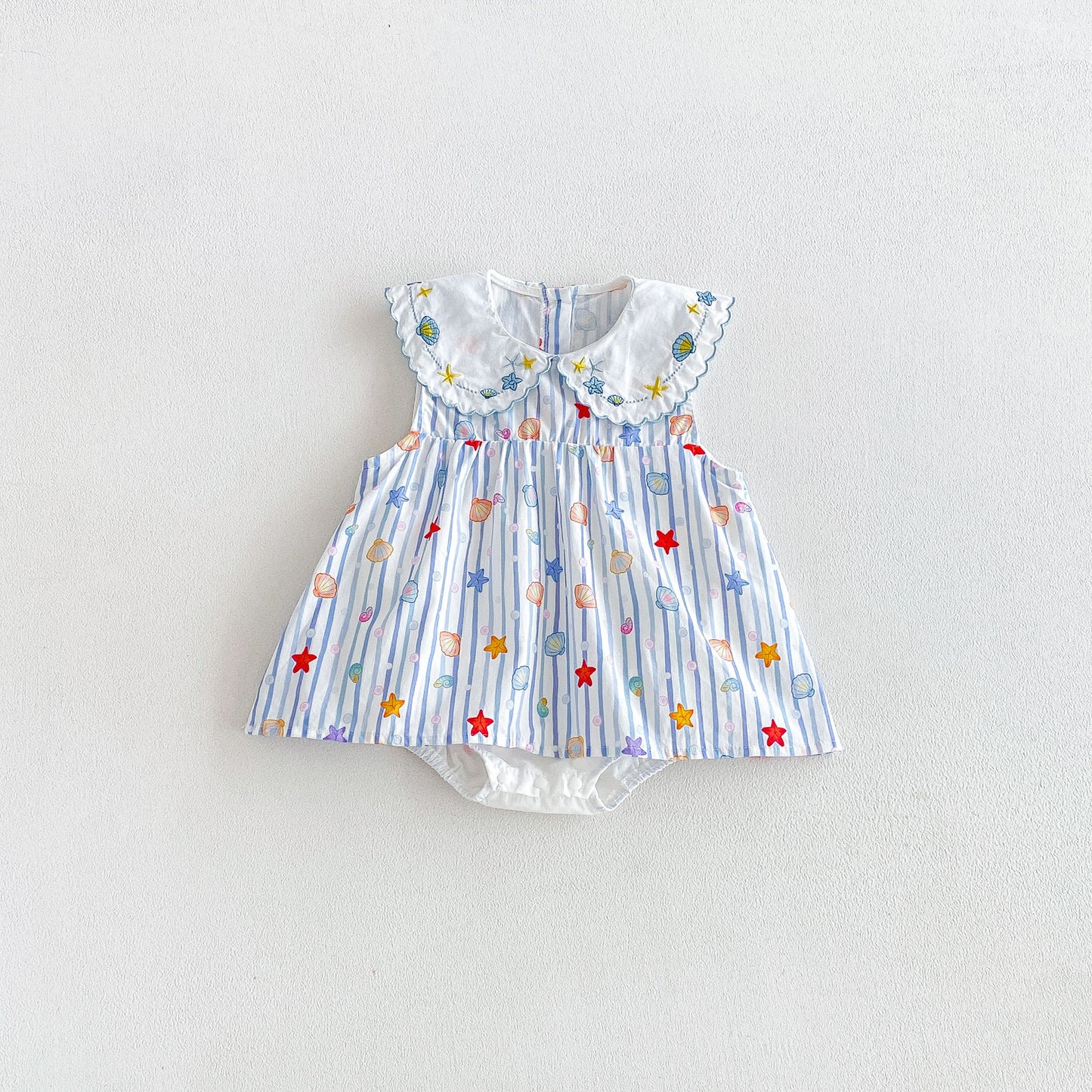 Design Summer Baby Kids Girls Sleeveless Marine Elements Pattern Bodysuit Dress