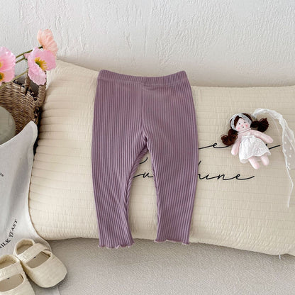 Autumn Arrival Elastic Baby Kids Girls Solid Color Striped Pattern Pants, MyKids-USA®, Trousers, MyKids-USA - Size/Age - 66 (3-6M) - Color - Purple -  -  - TR2509132356-D