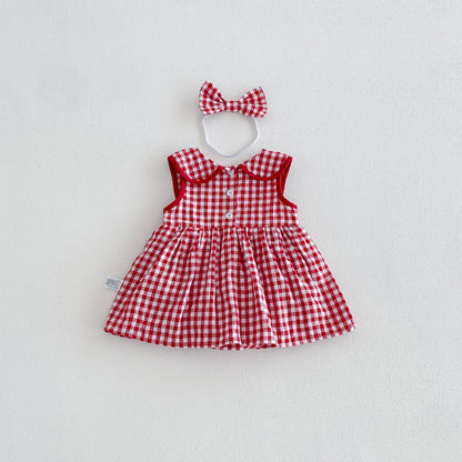 Design Summer Baby Kids Girls Sleeveless Plaid Bodysuit Dress
