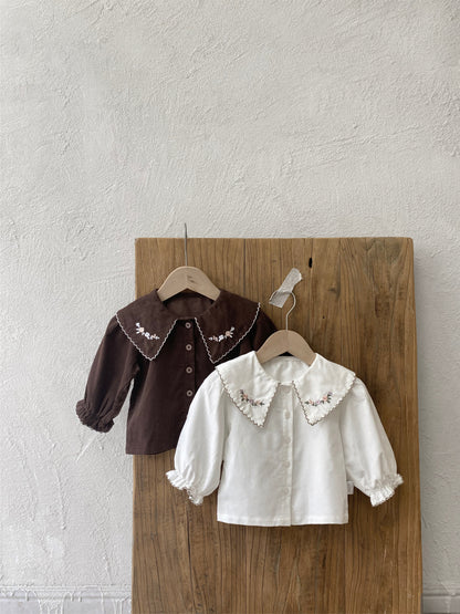 MyKids-USA® Design Autumn Baby Kids Girls Long Sleeves Flowers Embroidered Collar Shirt