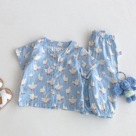 Summer Baby Kids Boys and Girls Short Sleeves Cartoon Pattern Top and Pants Pajamas Clothing Set, MyKids-USA®, Baby & Toddler Sleepwear, MyKids-USA - Size/Age - 80 (9-12M) - Color - Blue -  -  - TR2603231739-A.