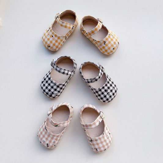 Spring Baby Girl Floral Plaid Toddler Soft-Sole Anti-Slip Walking Shoes