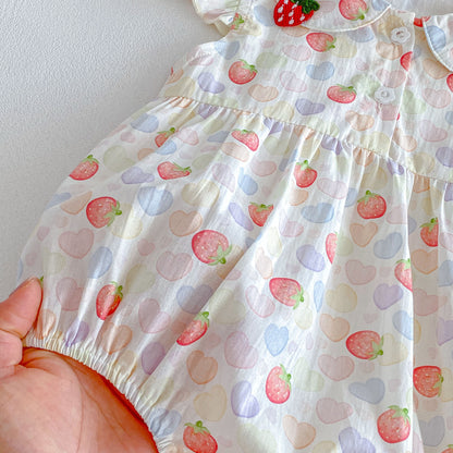 Design Summer Baby Kids Girls Fly Sleeves Fruits Pattern Bodysuit