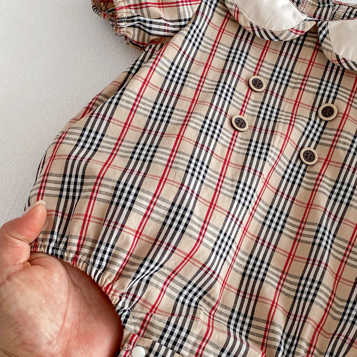 Design Summer Baby Kids Girls Short Sleeves Plaid Pattern Bodysuit