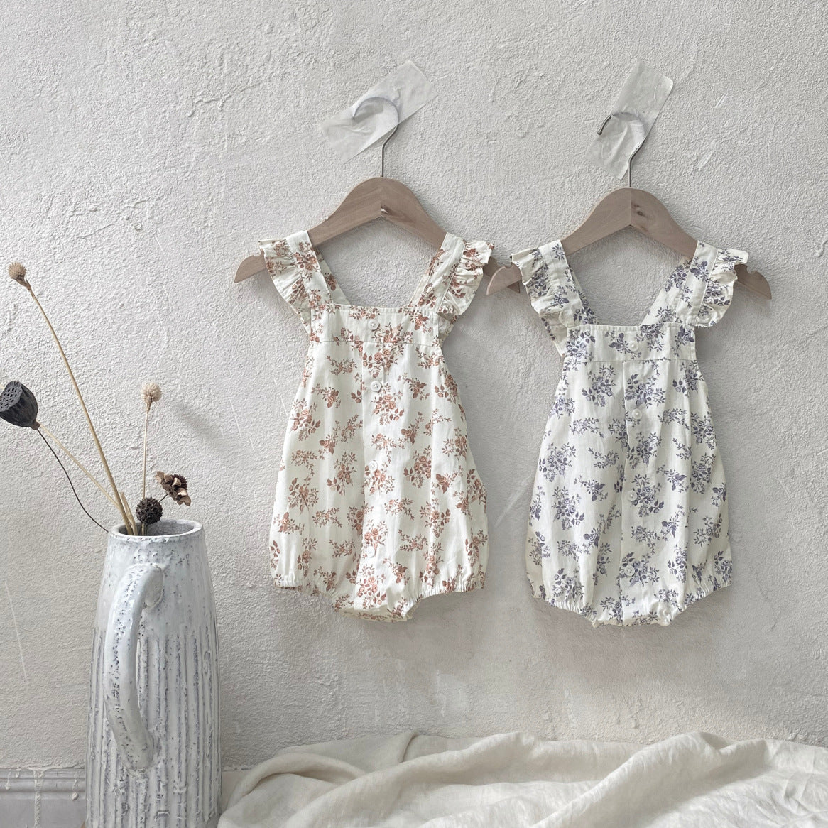 Summer Arrival Baby Girls Sleeveless Floral Strap Bodysuit