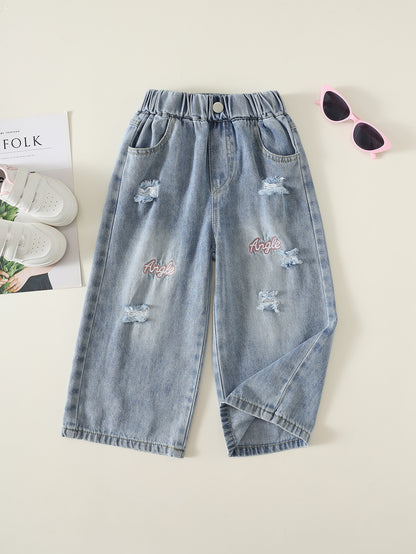 MyKids-USA® Girls Letters Pattern Ripped Jeans