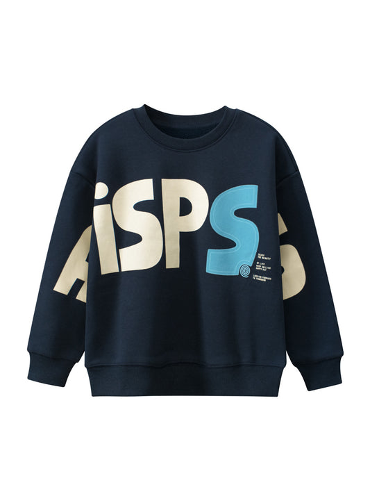 Baby Boy Kids Letters Printing Crew Neck Long Sleeve Fleece Pullover, MyKids-USA®, Baby & Toddler Outerwear, MyKids-USA - Size/Age - 130 (7-8Y) - Color - Navy Blue (Dark Blue) -  -  - TR2312081054-A