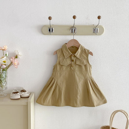 Summer Arrival Solid Color Sleeveless Turn-down Collar Dress for Stylish Girls, MyKids-USA®, Baby & Toddler Dresses, MyKids-USA -  -  -  -  -  -  - .