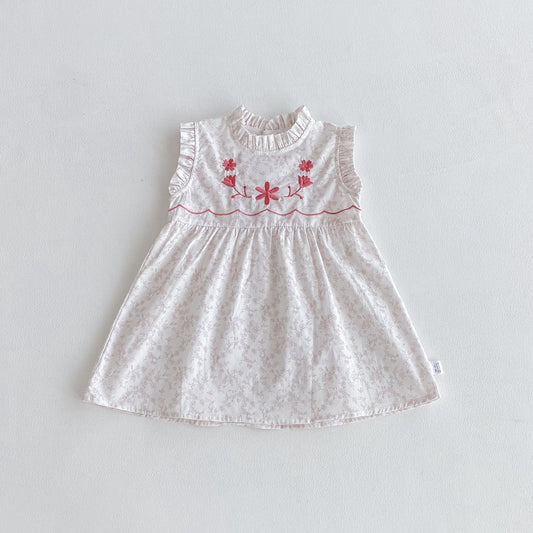 Summer Girls Flowers Printed and Embroidered Pattern Sleeveless Onesies and Dress – Princess Sister Matching Set, MyKids-USA®, Baby & Toddler Outfits, MyKids-USA - Size/Age - 66 (3-6M) - Color - Beige -  -  - TR2603182301-B.