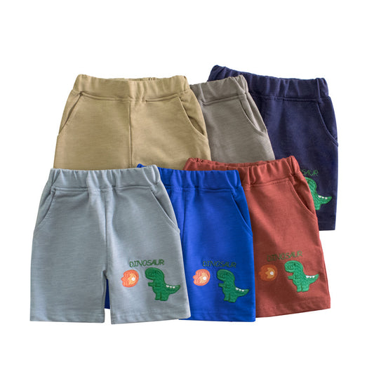 Dinosaur Pattern Solid Color Summer Shorts
