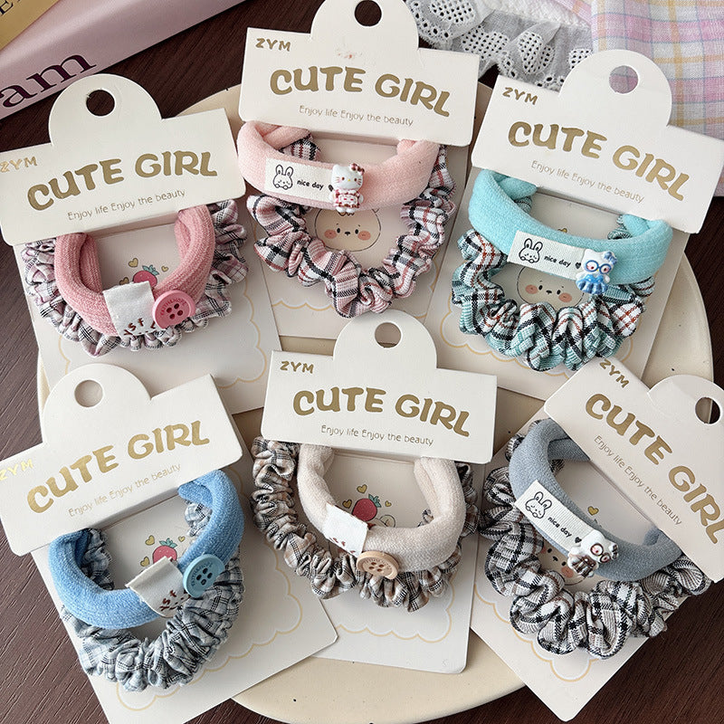 Collection of 2 Cute Plaid and Plain Hair Ties, MyKids-USA®, Ponytail Holders, MyKids-USA -  -  -  -  -  -  - .