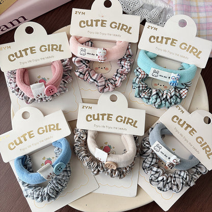 Collection of 2 Cute Plaid and Plain Hair Ties, MyKids-USA®, Ponytail Holders, MyKids-USA -  -  -  -  -  -  - .