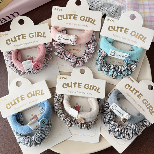 Collection of 2 Cute Plaid and Plain Hair Ties