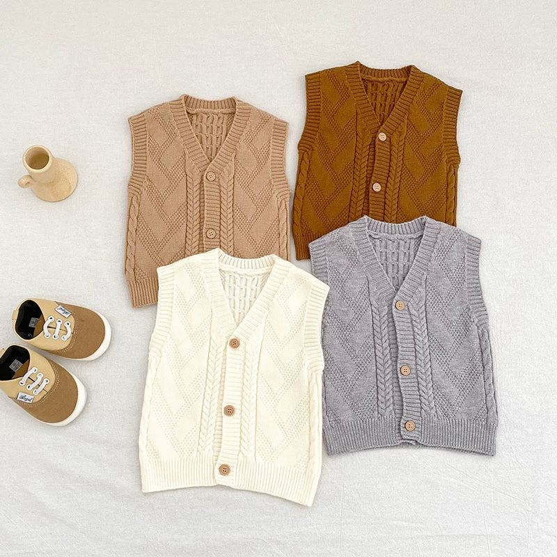 Autumn Arrival Baby Unisex Comfortable Jacquard Pattern Knitted Sleeveless V Neck Vest, MyKids-USA®, Tunics, MyKids-USA -  -  -  -  -  -  - 