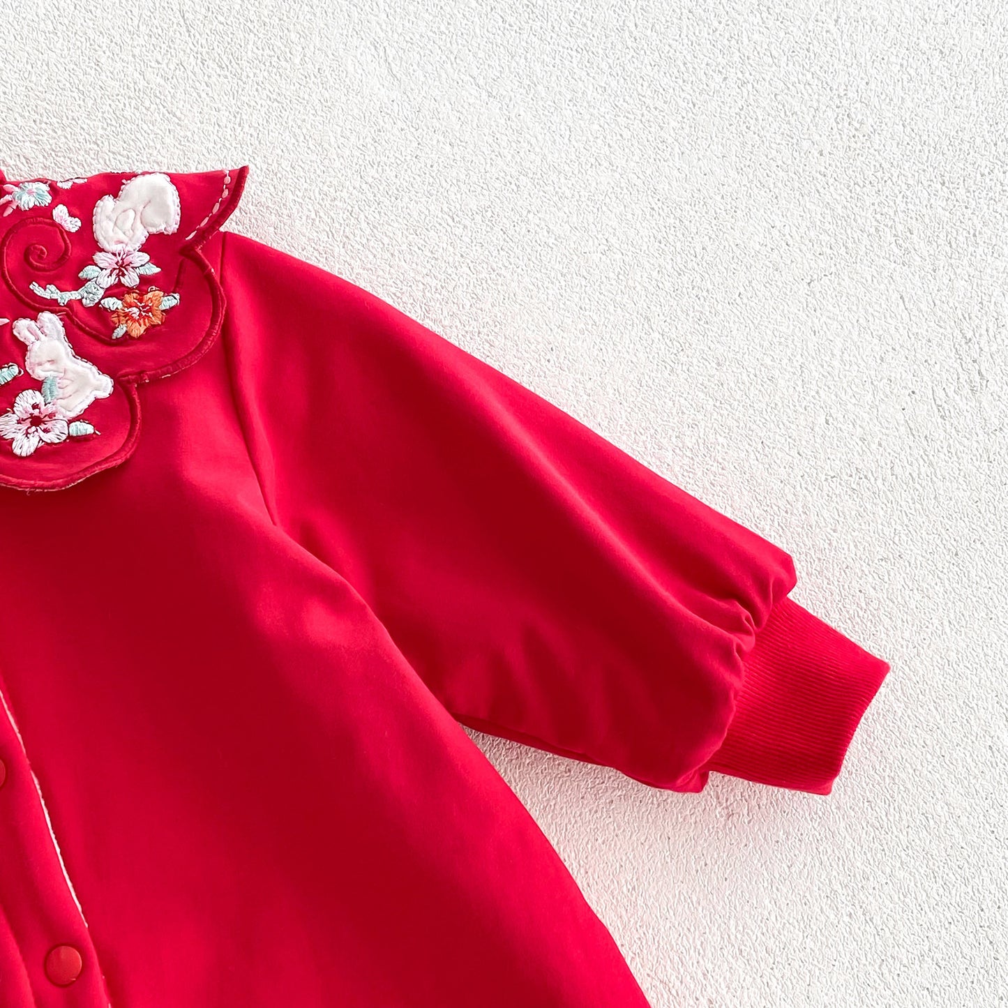 Infant Baby Girls Thick Warm Long Sleeve Rabbits Floral Knitted Round Collar Red Romper, MyKids-USA®, Baby One-Pieces, MyKids-USA -  -  -  -  -  -  - 