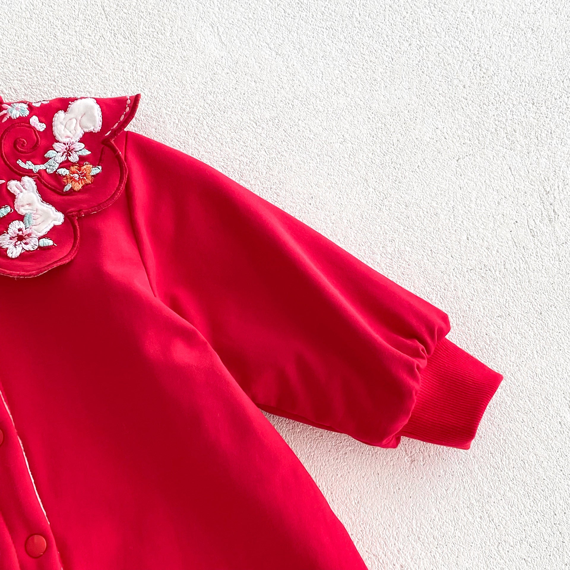 Infant Baby Girls Thick Warm Long Sleeve Rabbits Floral Knitted Round Collar Red Romper, MyKids-USA®, Baby One-Pieces, MyKids-USA -  -  -  -  -  -  - 