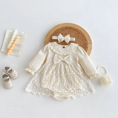 Spring Arrival Baby Girls Cute Floral Embroidered Tulle Long Sleeves Onesies, MyKids-USA®, Baby One-Pieces, MyKids-USA - Size/Age - 66 (3-6M) - Color - Beige -  -  - TR2502202250-A