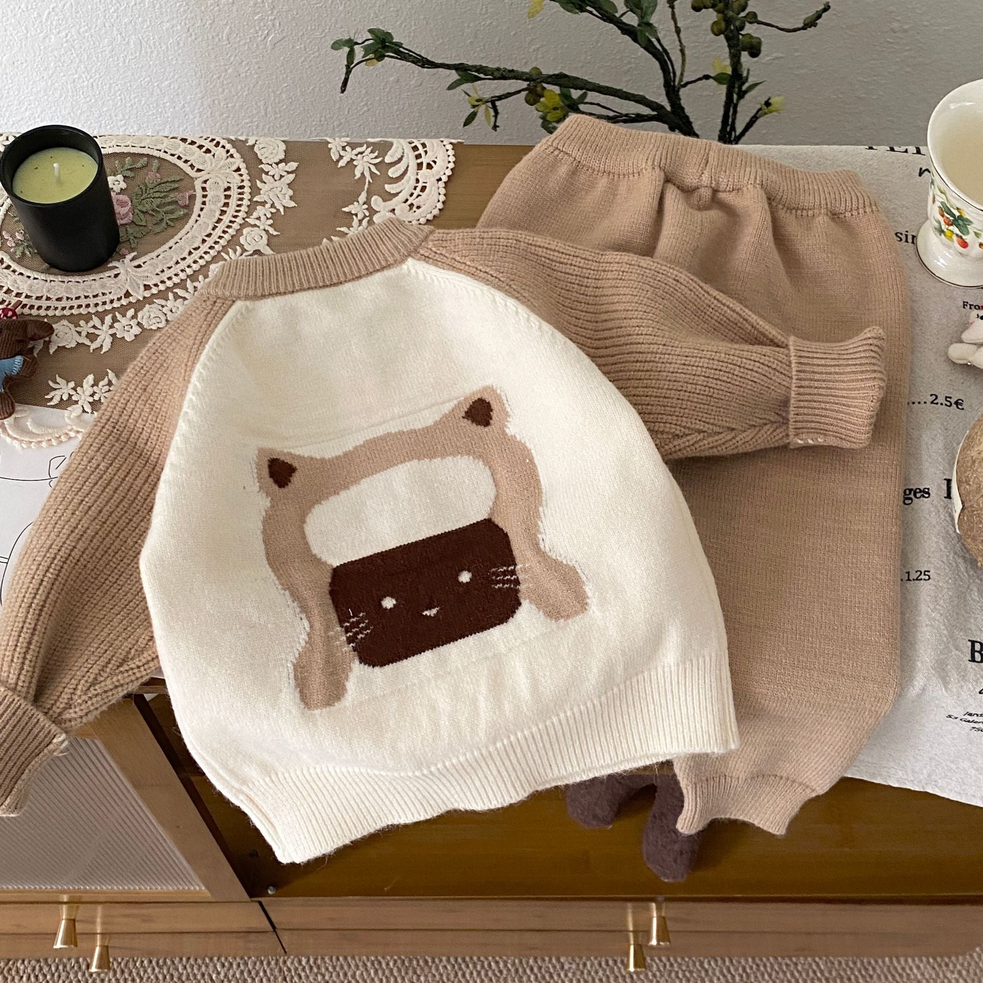 Autumn and Winter Arrival Baby Kids Unisex Long Sleeves Letters and Cartoon Pattern Crew Neck Knitted Cardigan and Pants Clothing Sets, MyKids-USA®, Baby & Toddler Outfits, MyKids-USA -  -  -  -  -  -  - 