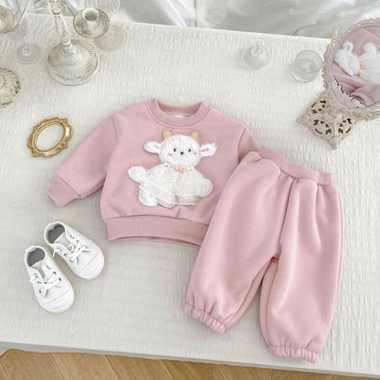 Winter Baby Kids Girls Long Sleeves Cute Sheep Pattern Pullover and Pants Fleece-Lined Warm Clothing Set, MyKids-USA®, Baby & Toddler Outfits, MyKids-USA - Size/Age - 73 (6-9M) - Color - Pink -  -  - TR2512031906-A