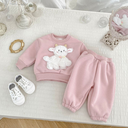 Winter Baby Kids Girls Long Sleeves Cute Sheep Pattern Pullover and Pants Fleece-Lined Warm Clothing Set, MyKids-USA®, Baby & Toddler Outfits, MyKids-USA - Size/Age - 73 (6-9M) - Color - Pink -  -  - TR2512031906-A