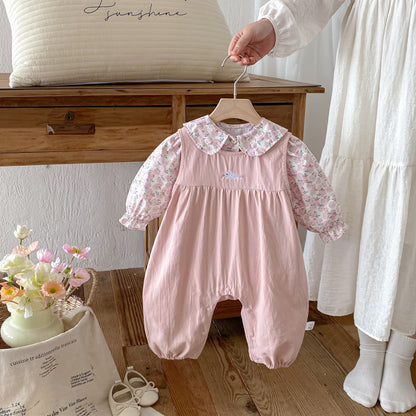 Spring and Autumn Baby Kids Girls Long Sleeves Floral Top and Cartoon Sleeveless Overalls Clothing Set, MyKids-USA®, Baby & Toddler Outfits, MyKids-USA - Size/Age - 73 (6-9M) - Color - Pink -  -  - TR2512291734-A.